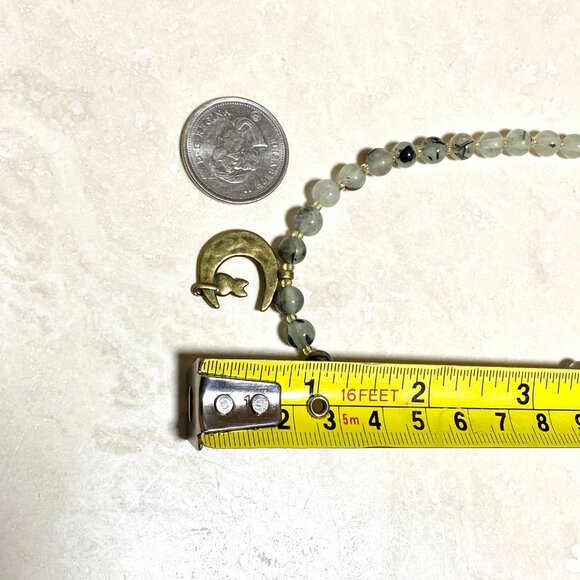 Genuine Prehnite Bronze Cat on the Moon Necklace, Gemstone Beaded Necklace - Picture 9 of 11